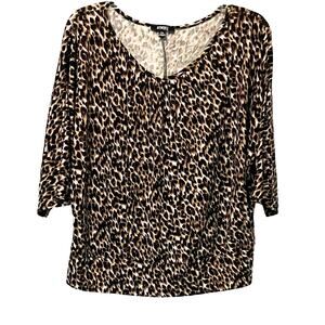 ELEMENTZ DOLMAN SLEEVE, ROUND NECK, TUNIC TOP, WOMENS, PXL, BROWN & TAN ANIMAL